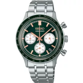 Seiko Chronograph men's watch SSB481P1, green dial, silver stainless steel strap