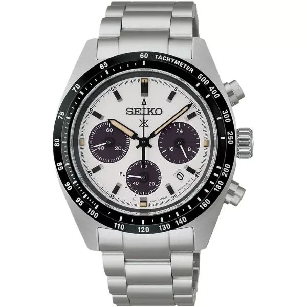 Seiko Prospex Speedtimer men's watch SSC961P1, white dial, silver stainless steel strap