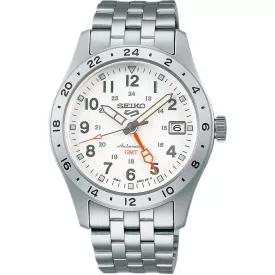 Seiko 5 Sports Field Mechanical GMT men's watch SSK059K1, white dial, silver stainless steel strap