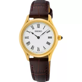 Seiko Classic women's watch SWR072P1, white dial, brown leather strap