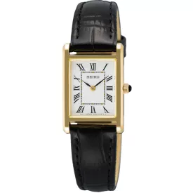 Seiko Classic women's watch SWR108P1, white dial, brown leather strap