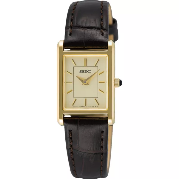 Seiko Classic women's watch SWR110P1, gold dial, brown leather strap