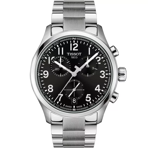 Tissot Sport Chrono L men's watch T116.417.11.052.00, black dial, silver stainless steel strap