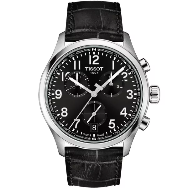 Tissot Sport Chrono L men's watch T116.417.16.052.00, black dial, black leather strap