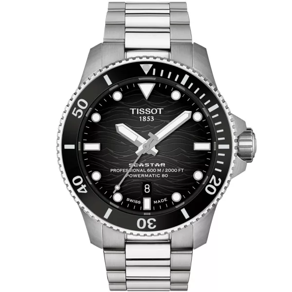 Tissot Seastar 2000 men's watch T120.907.11.051.00, black dial, silver stainless steel strap