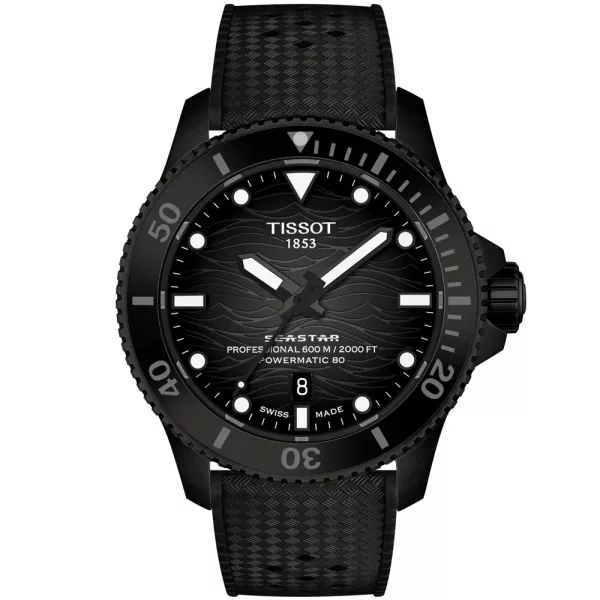 Tissot T-Sport Seastar 2000 44mm men's watch T120.907.37.051.00, black dial, black silicone strap