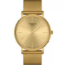 Tissot T-Classic Everytime men's watch T143.410.33.021.00, gold dial, gold stainless steel strap