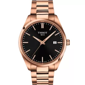 Tissot Classic PR 100 men's watch T150.410.33.051.00, black dial, rose gold stainless steel strap