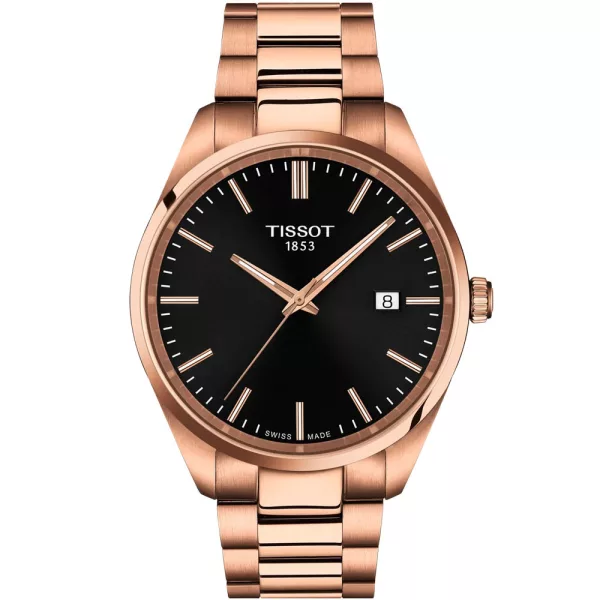 Tissot Classic PR 100 men's watch T150.410.33.051.00, black dial, rose gold stainless steel strap