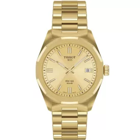 Tissot Classic PRC 100 Solar women's watch T151.822.33.021.00, gold dial, gold stainless steel strap