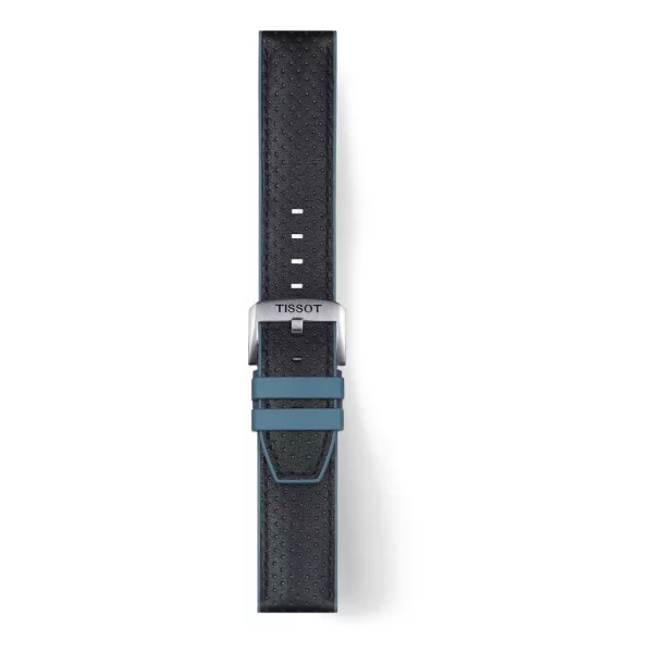 Tissot 22 mm black leather and rubber watch strap T852.046.785