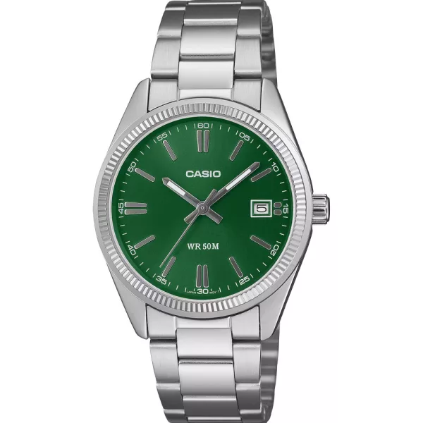 Casio Collection unisex watch UTP-1302PD-3A1VEF, green dial, silver stainless steel strap