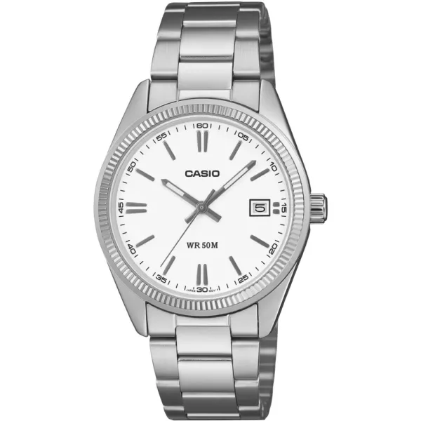Casio Collection unisex watch UTP-1302PD-7AVEF, white dial, silver stainless steel strap