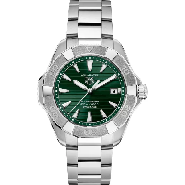 Tag Heuer Aquaracer Professional 200 Solargraph men's watch WBP1118.BA0047, green dial, silver stainless steel strap