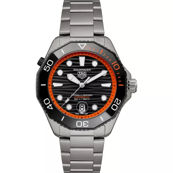 Tag Heuer Aquaracer Professional 500 Date men's watch WBP5183.BF0010, black dial, silver titanium strap