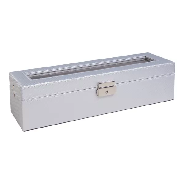 Edelwolle carbon-pattern silver stitched faux leather watch box for 6 watches 412