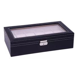   Edelwolle black stitched faux leather watch box for 12 watches 933