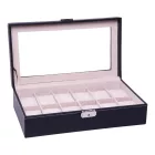 Edelwolle black stitched faux leather watch box for 12 watches 933