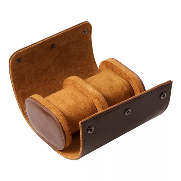 Cylindrical travel watch case for 2 watches, brown 947