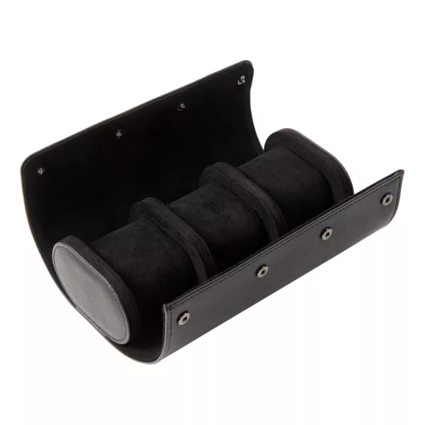 Cylindrical travel watch case for 3 watches, black 948