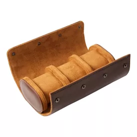 Cylindrical travel watch case for 3 watches, brown 949