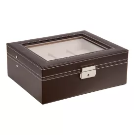   Edelwolle brown stitched faux leather watch box for 8 watches 978