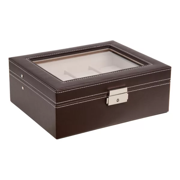 Edelwolle brown stitched faux leather watch box for 8 watches 978