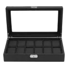 Edelwolle carbon-pattern black faux leather watch box with window for 12 watches 983