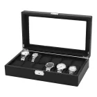 Edelwolle carbon-pattern black faux leather watch box with window for 12 watches 983